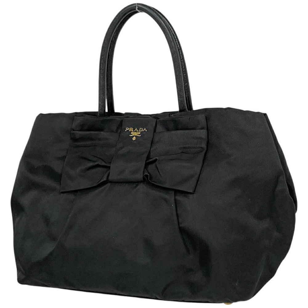 Prada Logo Handbag Tote Bag Rion Nero Black